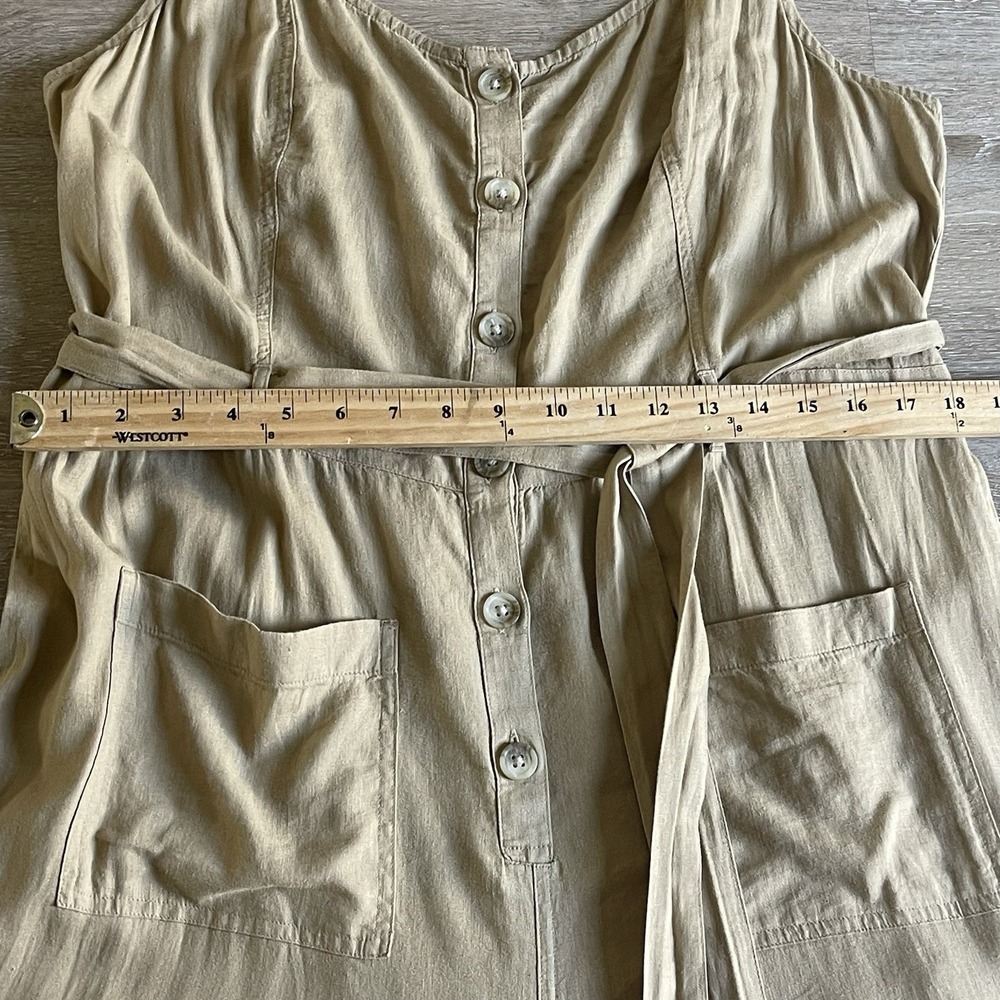 American Eagle Linen Blend Jumpsuit XL Tan Tie Waist Pockets Cropped Buttons NWT - Picture 6 of 11